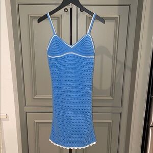 Blue Crochet Slip Dress with White Trim Medium